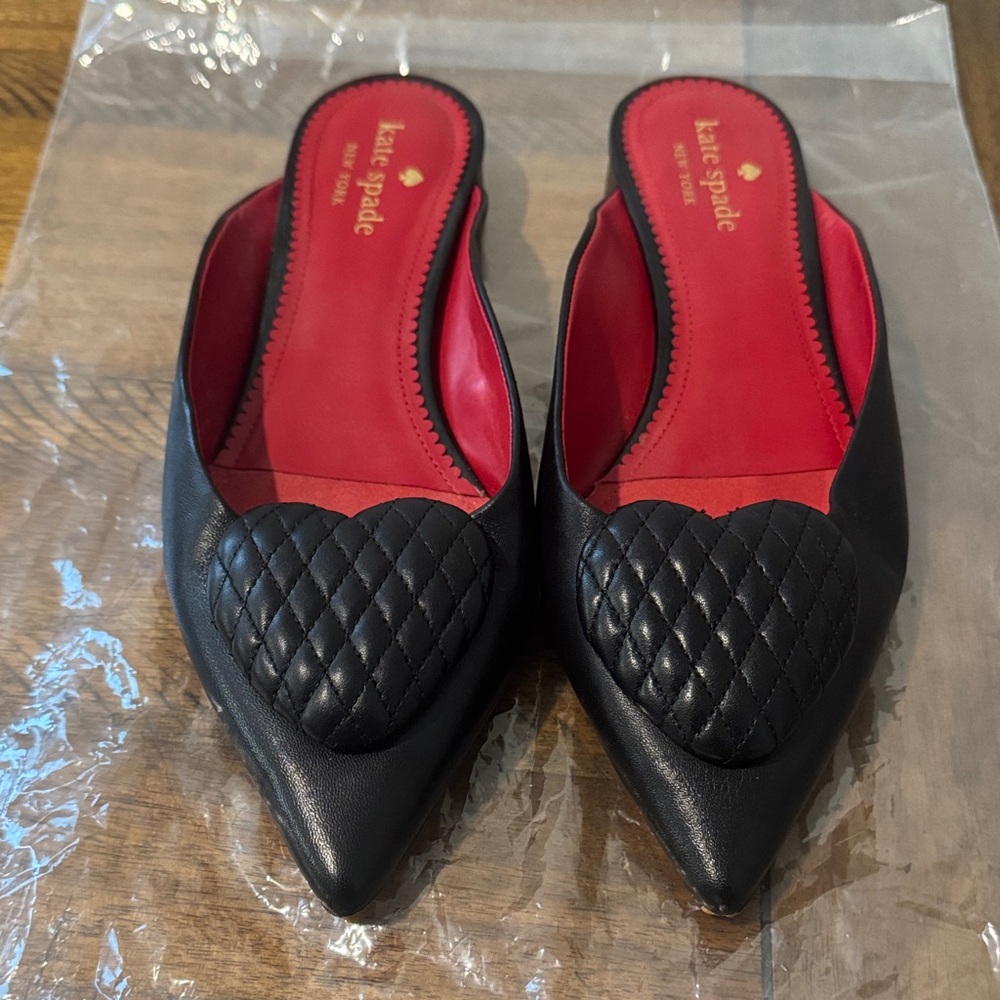 Kate Spade Black Quilted Heart Mules